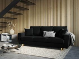 Canapea extensibila 3 locuri, Moghan, Micadoni Home, GL, 235x100x88 cm, catifea, negru