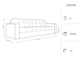 Canapea 4 locuri, Justin, Micadoni Home, BL, 227x90x72 cm, catifea, albastru regal