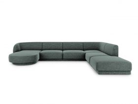 Coltar panoramic dreapta 6 locuri, Miley, Micadoni Home, BL, 327x245x74 cm, poliester chenille, albastru petrol