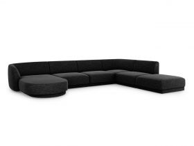 Coltar panoramic dreapta 6 locuri, Miley, Micadoni Home, BL, 327x245x74 cm, poliester chenille, negru