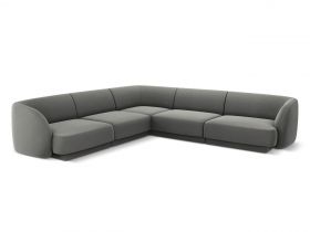 Coltar simetric 5 locuri, Miley, Micadoni Home, BL, 252x252x74 cm, catifea, gri deschis