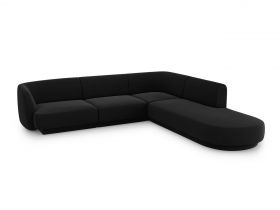 Coltar dreapta 6 locuri, Miley, Micadoni Home, BL, forma rotunjita, 258x248x74 cm, catifea, negru