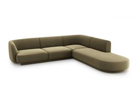 Coltar dreapta 6 locuri, Miley, Micadoni Home, BL, forma rotunjita, 258x248x74 cm, catifea, verde