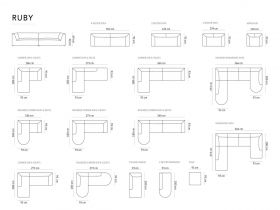 Coltar panoramic dreapta 6 locuri, Ruby, Micadoni Home, BL, forma rotunjita, 366x273x69 cm, catifea, gri inchis