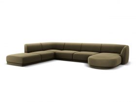 Coltar panoramic stanga 6 locuri, Miley, Micadoni Home, BL, 327x245x74 cm, catifea, verde