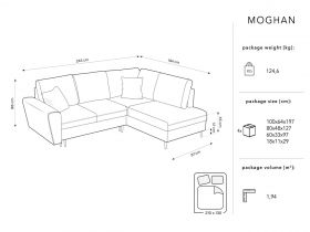 Coltar extensibil dreapta 5 locuri, Moghan, Micadoni Home, BL, 243x194x88 cm, catifea, albastru deschis