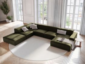 Coltar panoramic stanga 7 locuri, Jodie, Micadoni Home, BL, 364x262x70 cm, catifea, verde