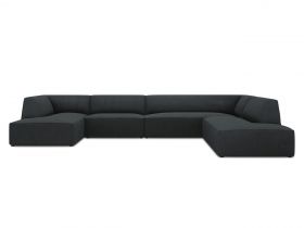 Coltar panoramic dreapta 7 locuri, Ruby, Micadoni Home, BL, 366x273x69 cm, velur, negru