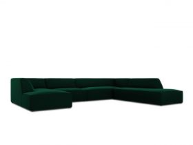 Coltar panoramic dreapta 7 locuri, Ruby, Micadoni Home, BL, 366x273x69 cm, catifea, verde bottle