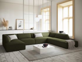 Coltar panoramic dreapta 7 locuri, Ruby, Micadoni Home, BL, 366x273x69 cm, velur, verde