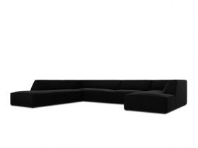 Coltar panoramic stanga 7 locuri, Ruby, Micadoni Home, BL, 366x273x69 cm, catifea, negru