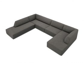 Coltar panoramic stanga 7 locuri, Ruby, Micadoni Home, BL, 366x273x69 cm, velur, gri inchis