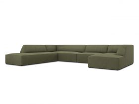 Coltar panoramic stanga 7 locuri, Ruby, Micadoni Home, BL, 366x273x69 cm, velur, verde