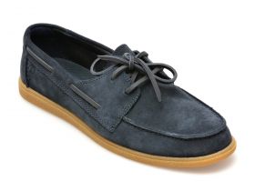 Mocasini casual CLARKS bleumarin, CLARKBAY GO, din piele intoarsa