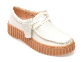 Mocasini CLARKS albi, TORHILL BEE, din piele naturala