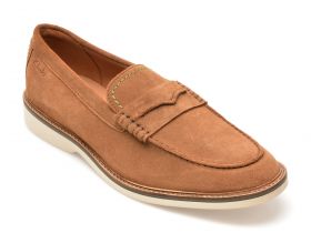 Mocasini CLARKS maro, ATTICUS LT SLIP, din piele intoarsa