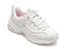 Pantofi SKECHERS albi, D LITES, din piele naturala