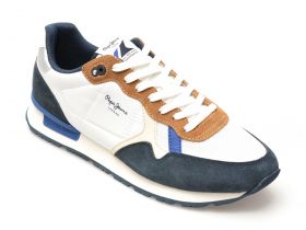 Pantofi sport PEPE JEANS albi, BRIT MIX,  din material textil