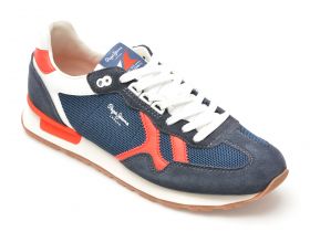 Pantofi sport PEPE JEANS bleumarin, BRIT RETRO,  din piele intoarsa