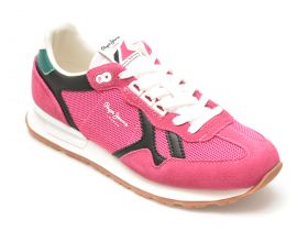 Pantofi sport PEPE JEANS fucsia, BRIT RETRO,  din piele intoarsa