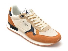 Pantofi sport PEPE JEANS maro, BRIT MIX,  din material textil