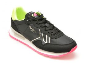 Pantofi sport PEPE JEANS negri, BRIT NEON,  din material textil