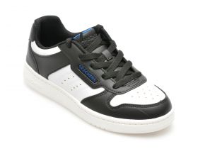 Pantofi sport SKECHERS alb-negru, QUICK STREET, din piele ecologica