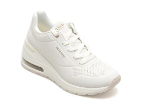 Pantofi sport SKECHERS albi, MILLION AIR, din piele ecologica