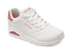 Pantofi sport SKECHERS albi, UNO, din piele ecologica