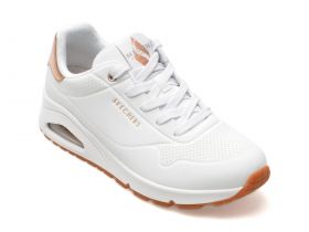 Pantofi sport SKECHERS albi, UNO, din piele ecologica