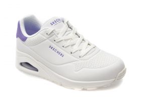 Pantofi sport SKECHERS albi, UNO, din piele ecologica