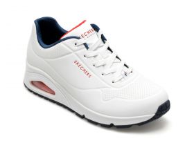 Pantofi sport SKECHERS albi, UNO, din piele ecologica