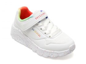 Pantofi sport SKECHERS albi, UNO LITE, din piele ecologica