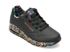 Pantofi sport SKECHERS negri, UNO, din piele ecologica