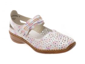 Pantofi casual RIEKER albi, 41399, din piele naturala