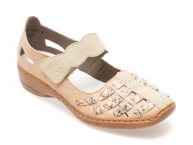 Pantofi casual RIEKER bej, 41369, din piele naturala