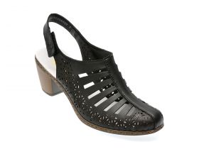 Sandale casual RIEKER negre, 40959, din piele naturala