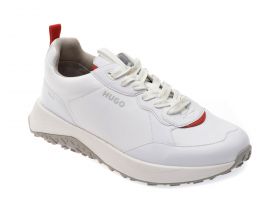 Pantofi sport HUGO albi, 7265, din material textil si piele ecologica