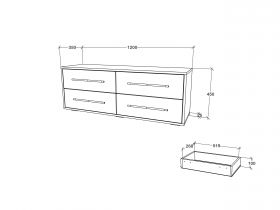 Comoda TV Siena, 4 Sertare, Alb, 120 x 35 x 45 cm