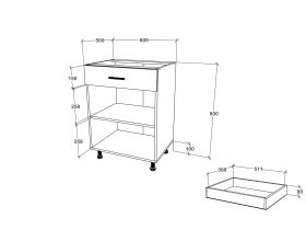 Corp Baza Karo, 1 Sertar, 2 Usi, Stejar Bronz/Alb, 60 x 50 x 80 cm