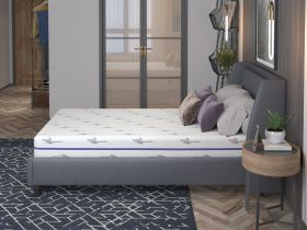 Saltea cu memorie Somnexpert Lavanda 180x200, înălțime 16 cm, ortopedică, husă tratată cu lavandă, lavabilă, cu fermoar, rulată, fermitate medie
