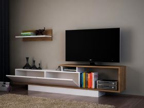 Comoda TV cu dulap, Wooden Art, Asos White Walnut