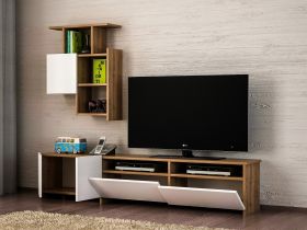 Comoda TV cu raft, Wooden Art, Mariposa Walnut White, 180x37x31.5 cm