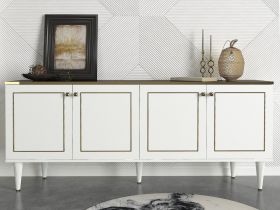 Bufet Ravenna White, Talon, 180 x 40 x 76 cm, alb/auriu/negru