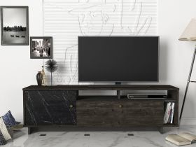 Comoda TV Artem, Talon, 140 x 34.8 x 47.4, negru/walnut inchis