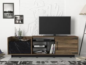 Comoda TV cu raft de perete Siento, Talon, 180 x 55 cm, walnut/negru