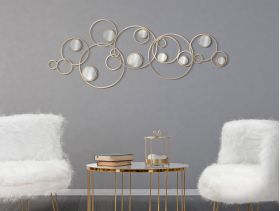 Decoratiune pentru perete, Mauro Ferretti, Light Mirror, 118.5 x 2.5 x 47 cm, fier, auriu