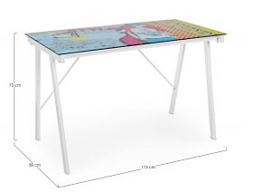 Birou Young Cartoon, Bizzotto, 113 x 58 x 73 cm, otel/sticla temperata