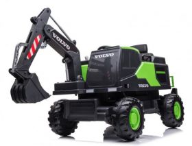 Excavator electric pentru copii Volvo 90W 12V, incarcator actionat electric, culoare verde