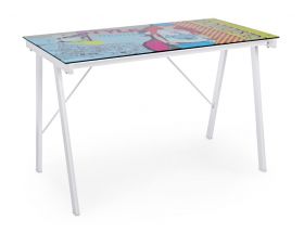 Birou Young Cartoon, Bizzotto, 113 x 58 x 73 cm, otel/sticla temperata